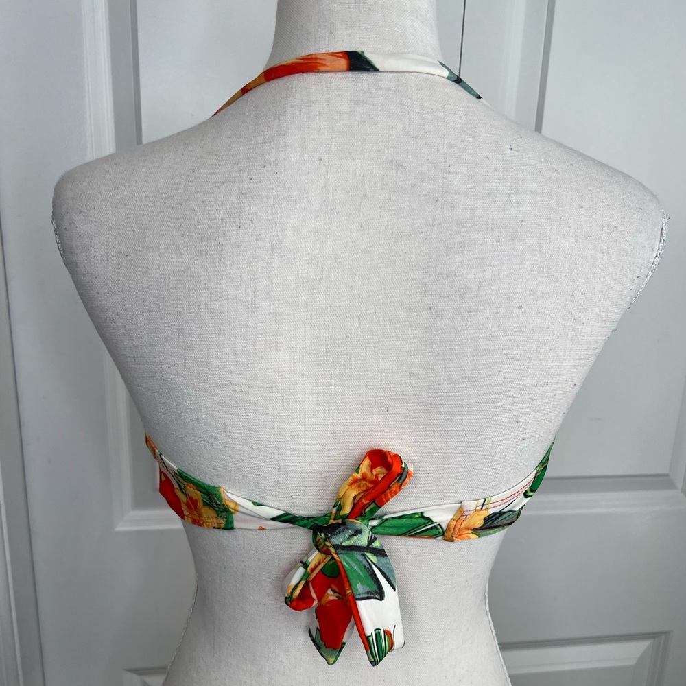 Athena Orange Green Floral Bandeau Bikini Swim Top 10 Tie Back Tropical Beach - Picture 3 of 8